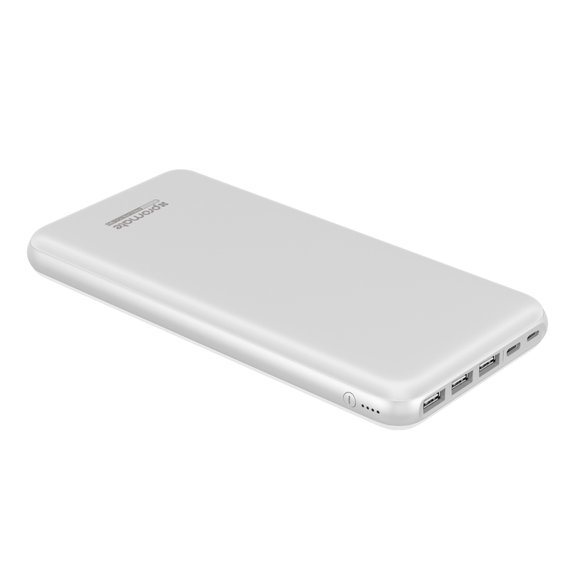 Promate 30,000mAh Provolta-30 Power Bank, High-Capacity Smart Charger with Lightning and Micro USB Input, Three USB output with 2-way Type-C Charging Port for all USB Powered Devices, White